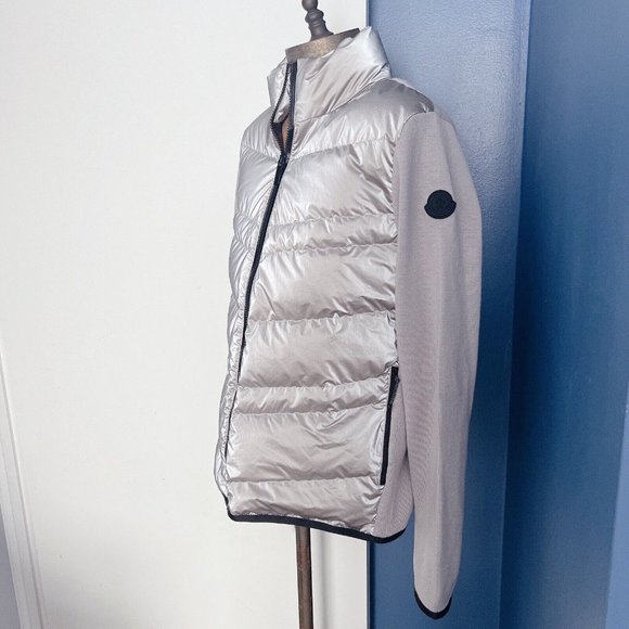 NWT Moncler Cardigan Tricot Down Wool-Blend Puffer Sweater Jacket Gray Size M - Picture 3 of 13